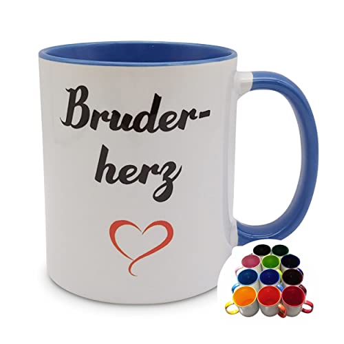 Tasse Bruder-Herz mit Herz Geschenk Kaffee-Becher – blau von Melis-Folienwerkstatt