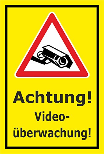 Video-Überwachung Schild - Achtung! Videoüberwachung! - 30x20cm mit Bohrlöchern | stabile 3mm starke PVC Hartschaumplatte – S00349-025-C – Kamera-Überwachung +++ in 20 Varianten erhältlich von Melis-Folienwerkstatt