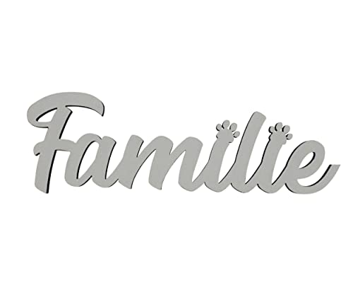 Melis Deko-Schriftzug - Familie - mit Pfote - Schild aus Holz in weiß – 20cm von Melis
