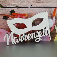 Narrenzeit Holz-Schriftzug Mit Masquerader Maske - Dekoratives Wohnaccessoire Zu Fastnacht Und Fasching Tolle Deko Im Karneval von MelisDeko