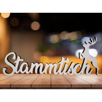 Schriftzug Stammtisch Mit Hirsch - Holzdeko in Weiß Rustikale Tischdekoration Oder Geschenk Für Männerabend Und Partykeller von MelisDeko