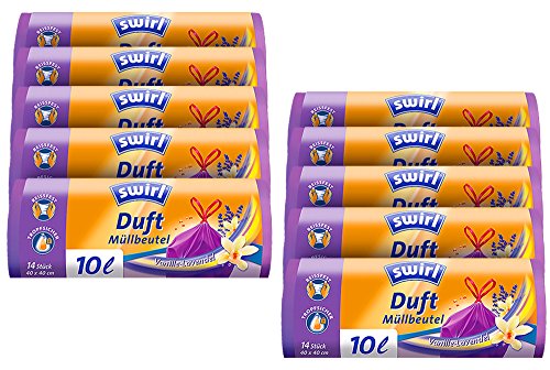 10er SET SWIRL® 10 Liter Duft - Müllbeutel Vanille-Lavendel mit praktischem Zugband/Anti-Geruch/Abfallbeutel/Mülltüte von Melitta