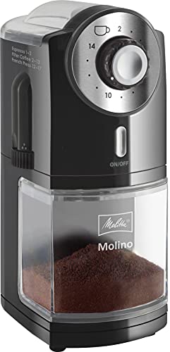 Melitta 1019-02 Kaffeemühle Molino, elektrisch, Scheibenmahlwerk, schwarz , 1 Stück (1er Pack) von Melitta