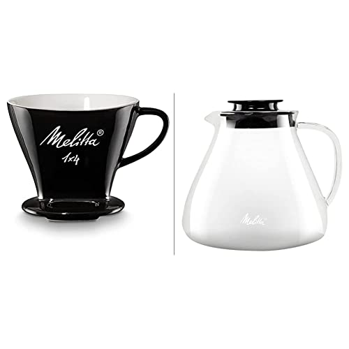 Melitta 1x4 Permamenter Kaffeefilter aus Porzellan, schwarz & Kanne aus Borosilikatglas, Robust und Hitzebeständig, 1 Liter, 217632 von Melitta