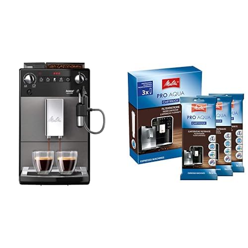 Melitta Avanza F270 - 100 Kaffeevollautomat mit integriertem Milchsystem (20 cm Breite) mystic titan & Filterpatrone für Kaffeevollautomaten | 3x Pro Aqua | Einfache Anwendung | 3 Patronen von Melitta