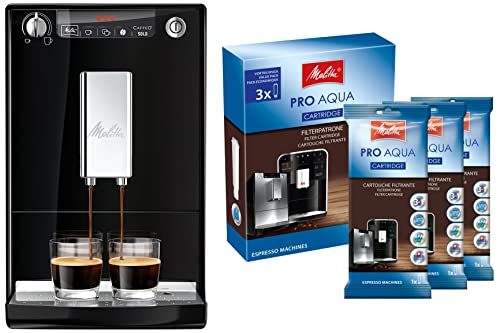 Melitta Caffeo Solo E950-101 Schlanker Kaffeevollautomat mit Vorbrühfunktion | 15 Bar Schwarz & 224562 Filterpatrone für Kaffeevollautomaten | 3x Pro Aqua | Vorbeugung von Verkalkung von Melitta