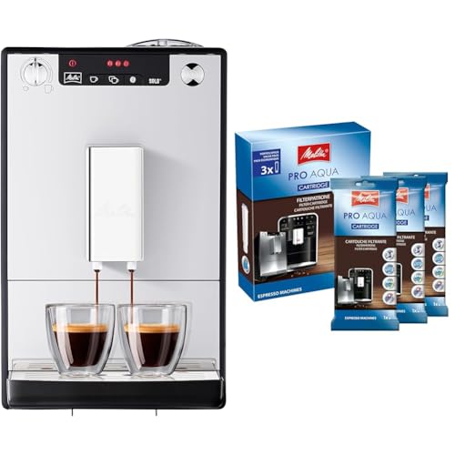 Melitta Caffeo Solo E950-103 Schlanker Kaffeevollautomat mit Vorbrühfunktion | 15 Bar | LED-Display|Silber & Filterpatrone für Kaffeevollautomaten | 3x Pro Aqua | Einfache Anwendung | 3 Patronen von Melitta