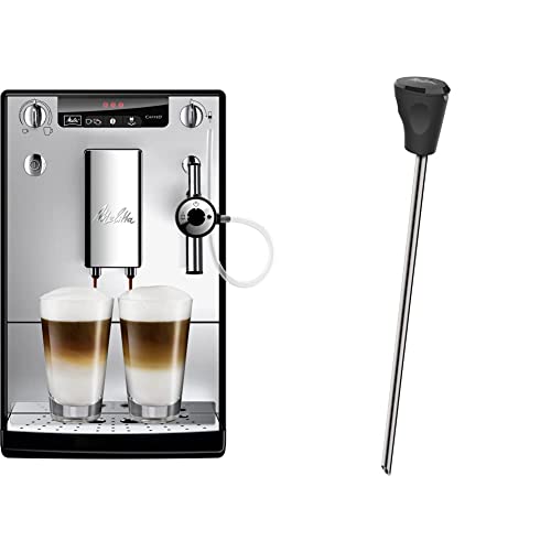 Melitta Caffeo Solo & Perfect Milk E957-103 Schlanker Kaffeevollautomat mit Auto-Cappuccinatore | Automatische Reinigungsprogramme Silber + Milchlanze für Kaffeevollautomaten, Edelstahl, Schwarz von Melitta