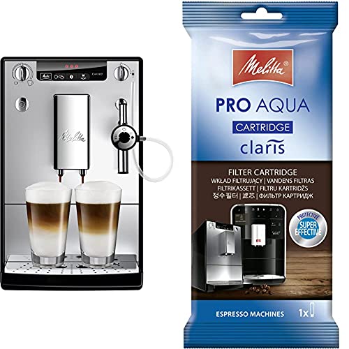 Melitta Caffeo Solo & Perfect Milk E957-103 Schlanker Kaffeevollautomat mit Auto-Cappuccinatore | Silber & 192830 Filterpatrone für Kaffeevollautomaten | Pro Aqua| 1 Patrone von Melitta