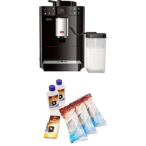 Melitta Caffeo Varianza CSP F570-102, Kaffeevollautomat mit Milchbehälter, One Touch Funktion, Schwarz + Melitta 6er Pflegeset für Kaffeevollautomaten, Wasserfilter, Flüssigentkalker, Reinigungstabs von Melitta