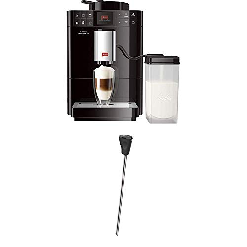 Melitta Caffeo Varianza CSP F570-102, Kaffeevollautomat mit Milchbehälter, One Touch Funktion, Schwarz + Milchlanze für Kaffeevollautomaten, Edelstahl, Schwarz von Melitta