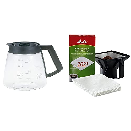Melitta Glaskanne, Ersatz- Kaffeekanne für Filterkaffeemaschinen, Borosilikatglas, 1,8 l & Professional Pyramidenfilterpapier Pa SF 202 S von Melitta