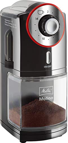 Melitta Molino Kaffeemühle, 1019-01, Elektrische Kaffeemühle, flache Mahlscheibe, Schwarz/Rot, CD - Molino - rote Matte von Melitta