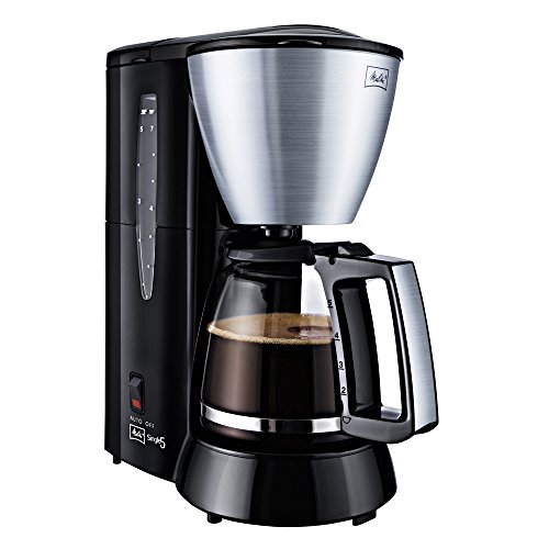 Melitta Single5 - kleine Filterkaffeemaschine - mit Glaskanne - Tropfstopp - 5 Tassen - Schwarz/Edelstahl (M720BKSST) von Melitta