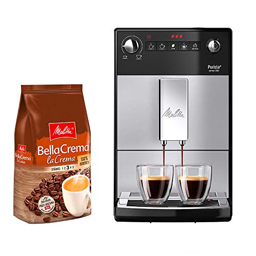 Melitta Purista F 230-101 Kaffeevollautomat silber/schwarz + Melitta BellaCrema LaCrema Ganze Kaffeebohnen von Melitta