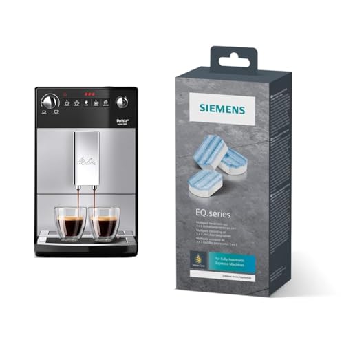 Melitta Purista - Kaffeevollautomat - flüsterleises Mahlwerk - Direktwahltaste - 2-Tassen Funktion - 3-stufig einstellbare Kaffeestärke - Silber/Schwarz (F230-101) & Siemens Multipack TZ80032A von Melitta