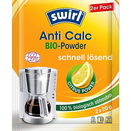 Swirl Anti Calc Bio-Powder (2x 20g) mit Citrus Power | Entkalkungspulver geeignet für Kaffeemaschinen, Kaffeevollautomaten, Padmaschinen, Wasserkocher von Melitta