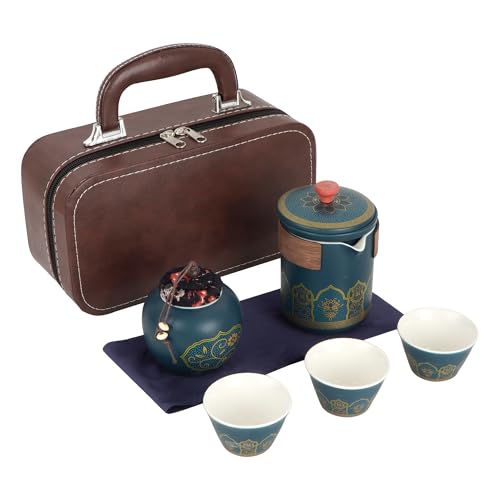 Meliyya Tragbares Kung-Fu-Tee-Set – Chinesisches Reise-Tee-Set mit Reiseetui, Teekanne und Tassen für Outdoor, Büro, Camping, Blau von Meliyya
