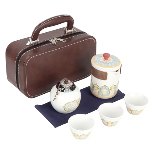 Meliyya Tragbares Kung-Fu-Tee-Set – Chinesisches Reise-Tee-Set mit Reiseetui, Teekanne und Tassen für Outdoor, Büro, Camping, Weiß von Meliyya