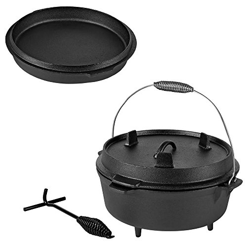 Melko BBQ Dutch Oven mit Deckel und Deckelheber aus Gusseisen, Topf zum Grillen, Braten, Garen, Backen oder für Eintöpfe, 11,3 Liter von Melko