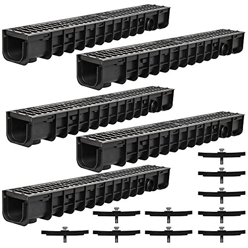 Melko® Entwässerungsrinne Entwässerungskanal C250, 5 Meter, Gussrost - passend für DN75 und inkl. Adapter für DN110 von Melko