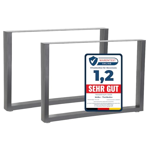 Melko 2er Set Tischkufen aus Vierkantprofilen 100 x 72 cm - Grau - Stahl - Rechteckig - Industriedesign - Für Tische, Sitzbänke - Inkl. Bodenschoner von Melko