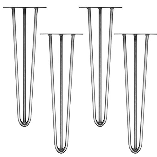Melko 4 Stück Hairpin Legs Haarnadel Tischbeine aus 12 mm Stahl Tischfuß inkl. Bodenschoner, Höhe 40 cm, Stahl, 3 Streben von Melko