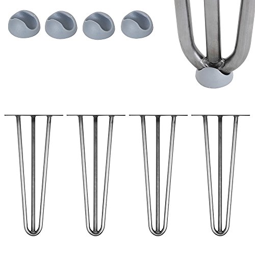 Melko 4 Stück Hairpin Legs Haarnadel Tischbeine aus 12 mm Stahl Tischfuß inkl. Bodenschoner, Höhe 86 cm, Stahl, 3 Streben von Melko