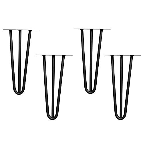 Melko 4 Stück Hairpin Legs Haarnadel Tischbeine aus 12 mm Stahl Tischfuß inkl. Bodenschoner | Höhe 25 cm, 3 Streben, Schwarz von Melko