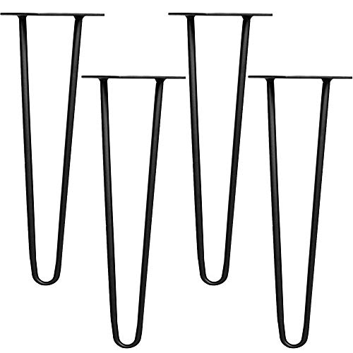 Melko 4 Stück Hairpin Legs Haarnadel Tischbeine aus 12 mm Stahl Tischfuß inkl. Bodenschoner | Höhe 60 cm, 2 Streben, Schwarz von Melko