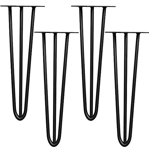 Melko 4 Stück Hairpin Legs Haarnadel Tischbeine aus 12 mm Stahl Tischfuß inkl. Bodenschoner | Höhe 60 cm, 3 Streben, Schwarz von Melko