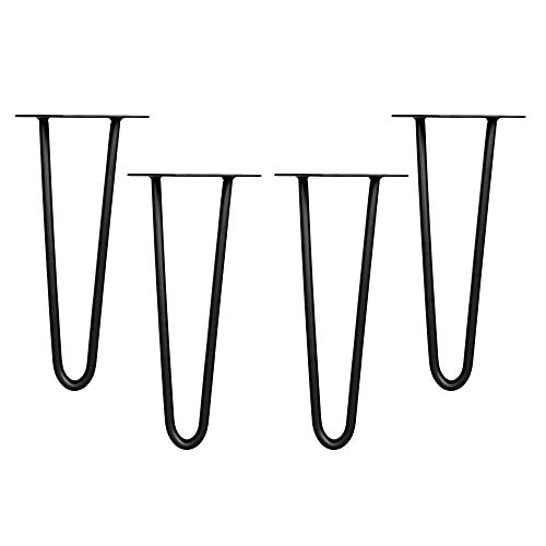 Melko 4 Stück Hairpin Legs Haarnadel Tischbeine aus 12mm Stahl Tischfuß inkl. Bodenschoner | Höhe von 10cm-86cm | Schwarz oder Stahl | 2 oder 3 Streben (41 cm, 2 Streben, Schwarz) von Melko