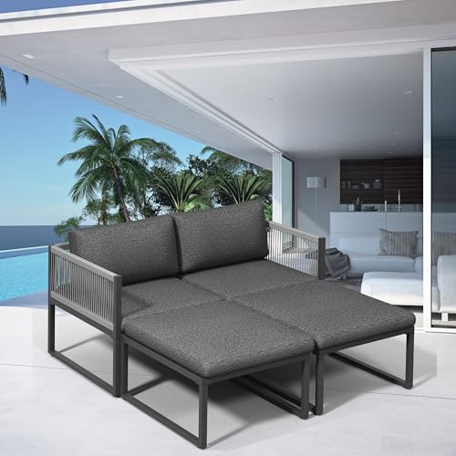 Melko Aluminium Lounge Sitzgarnitur Balkonset | wetterfest und rostfrei | Sitzgruppe variabel aufstellbare Elemente extra Dicke Wasserabweisende Kissen Essgruppe Sitzecke Outdoor von Melko