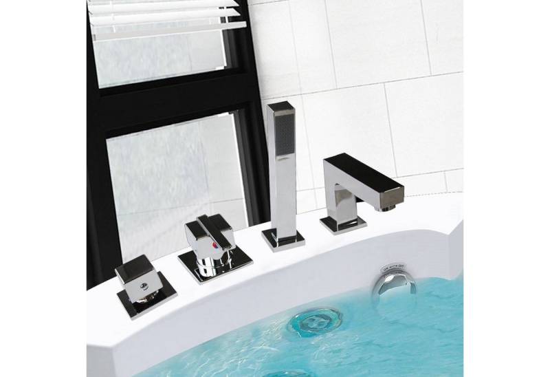 Melko Badarmatur Handbrause Armatur Wannenrand 4 Loch Set Chrom Badewanne Hahn Wannenrandarmatur Design Wannen Bad Badewannenarmatur Wannenarmatur (Stück) Chrombeschichtung von Melko