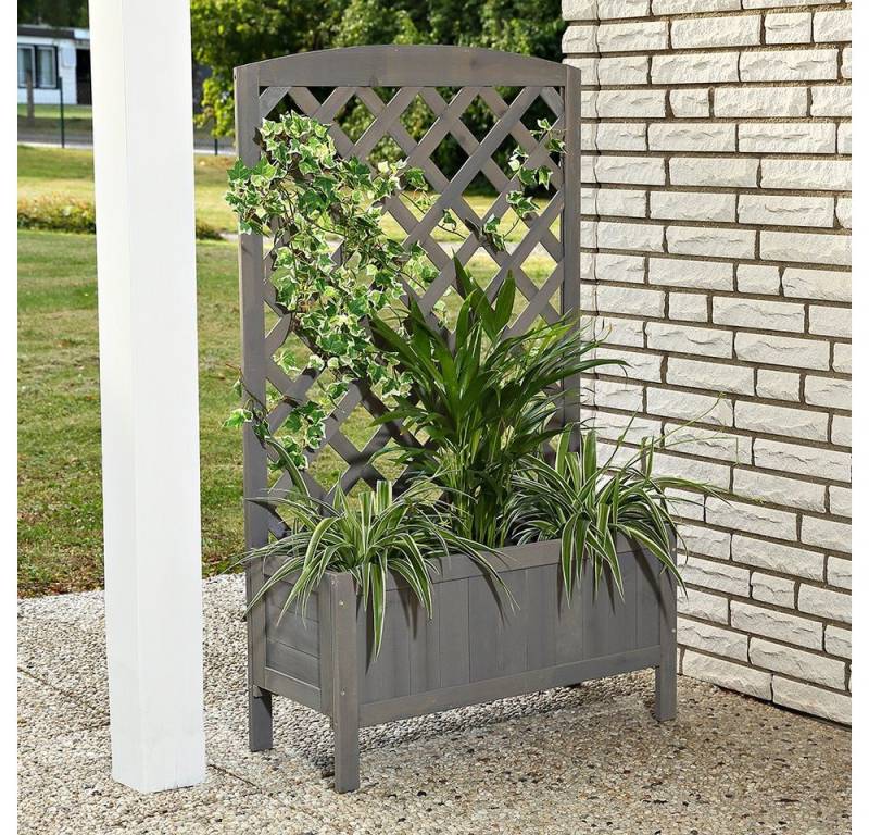 Melko Blumenkasten Rankkasten Blumenkasten Rankgitter Holz Grau 72x30x120 cm Rankhilfe (Stück), Rankhilfe von Melko