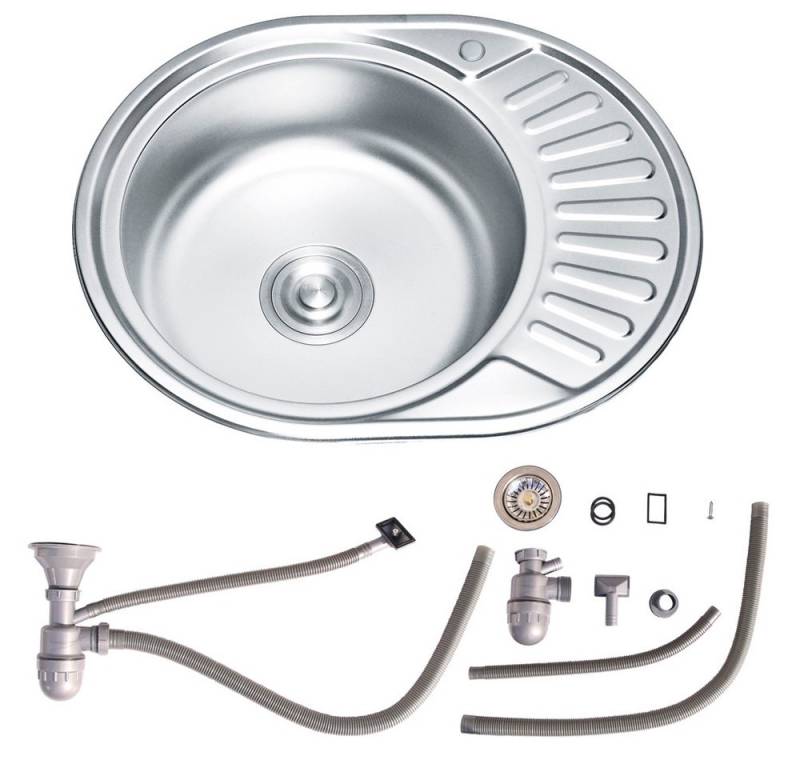 Melko Edelstahlspüle Spülbecken Küchenspüle Einbauspüle aus Edelstahl mit Ablage 57CM, Rund, 57/45 cm, (Set), Anti-Kondensbeschichtung von Melko