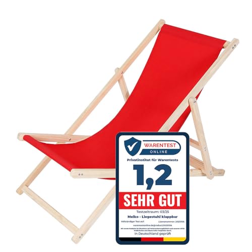 Melko Faltliege Camping Liegestuhl klappbar Stuhl aus Holz ohne Armlehne Klappliegestuhl Rot von Melko