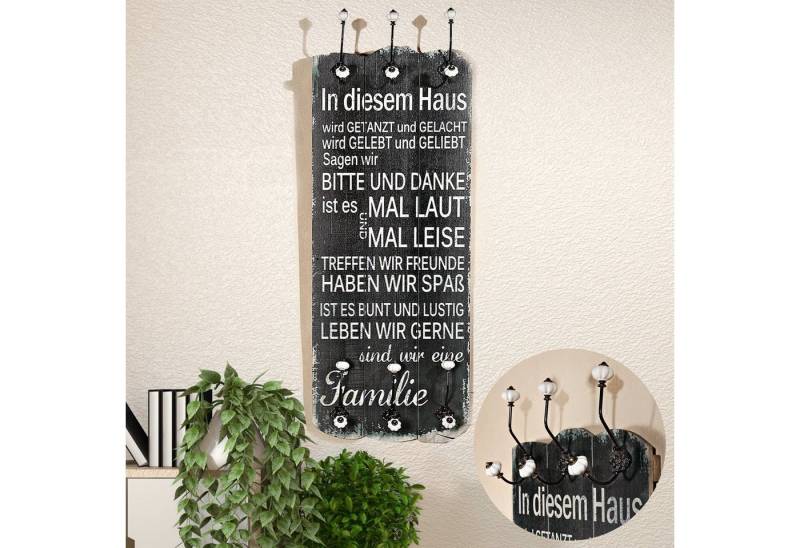 Melko Garderobe Garderobe Garderobenpaneel 6 Haken in Schwarz aus Holz Flur Wandpaneel (Stück, 1 St., Stück), Paulownienholz von Melko