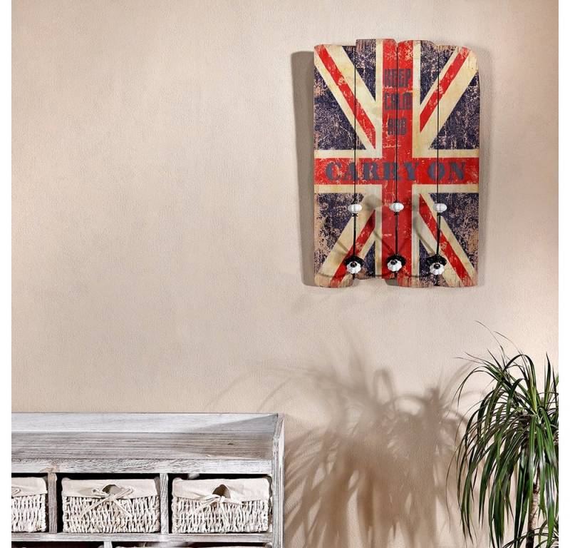 Melko Garderobenleiste Garderobenpaneel 60cm England Flagge Flurgarderobe Wandgarderobe Wandpaneel NEU (Stück), Unkomplizierte Befestigung an der Wand von Melko