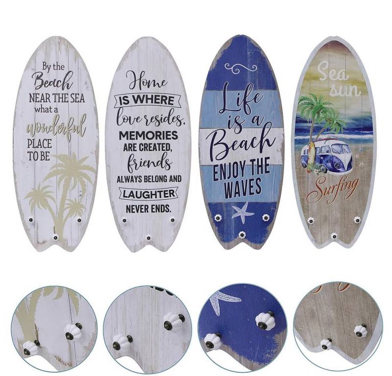 Melko Garderobenpaneel Plankenschild mit Kleiderhaken Wandschild Holzbild Surfboard Wandbild (Stück, 1 St., Paneel), Surfbrett Optik von Melko