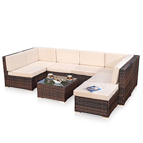 Melko Garten Ecksofa Polyrattanlounge Sitzgarnitur Gartenlounge mit Kissen, Verbindungsclips und Schraub-Ausgleich-Standfüße von Melko