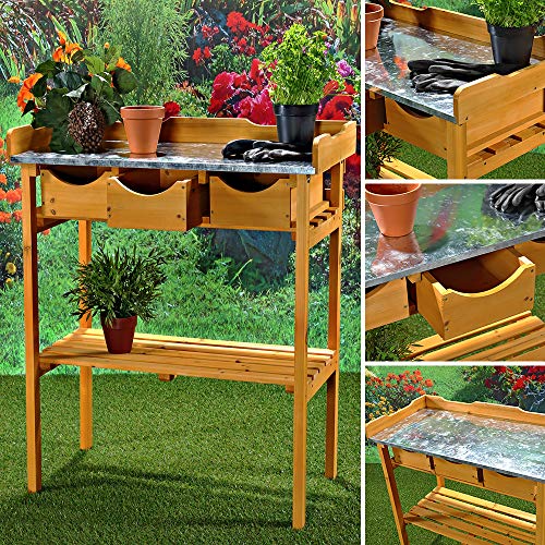 Melko Gartenarbeitstisch Gartentisch Pflanzentisch mit DREI Schubladen im Landhausstil aus Fichtenholz für den Außenbereich, 80 x 40 x 82 cm, Honigton von Melko