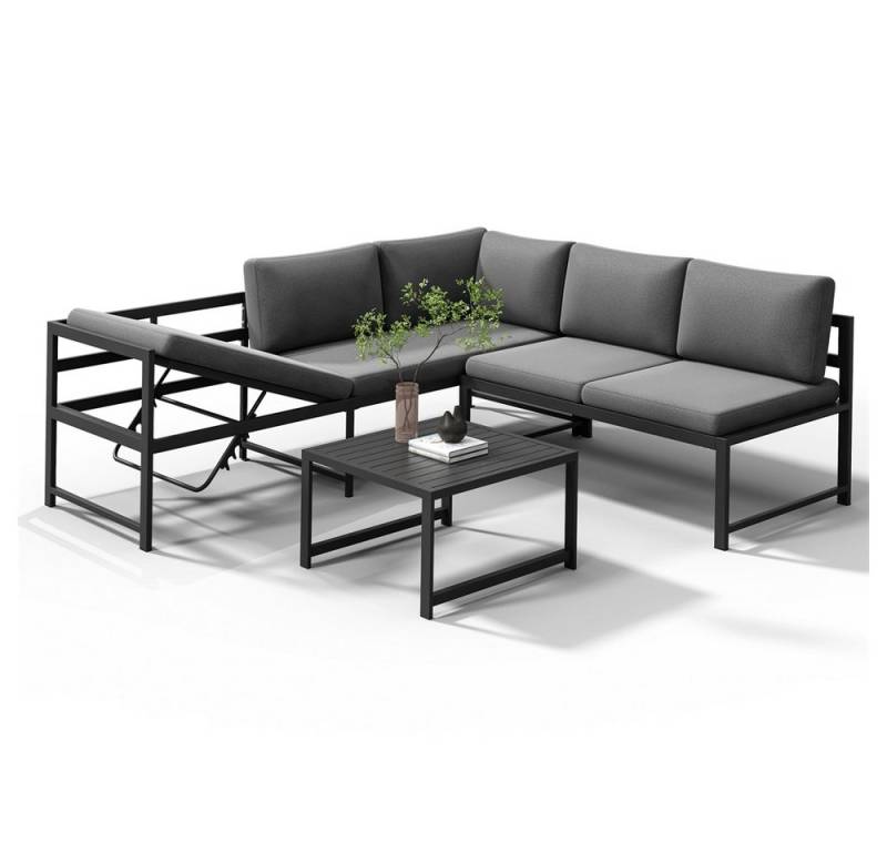 Melko Gartenlounge-Set Ecklounge mit Liegefunktion Aluminium Sitzgruppe wetterfest Grau, (Set, 3-tlg., 2 Sofa, 1 Tisch, 11 Auflagen), Liegefunktion durch verstellbare Rückenlehne von Melko