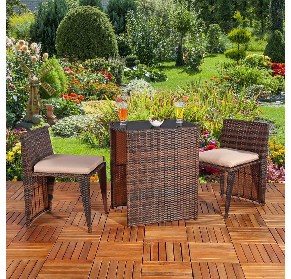 Melko Gartenlounge-Set Gartenmöbel Sitzgarnitur Essgruppe 3er Set Tisch&2 Stühle Polyrattan, (Set, 4-tlg), Beansprucht wenig Platz von Melko