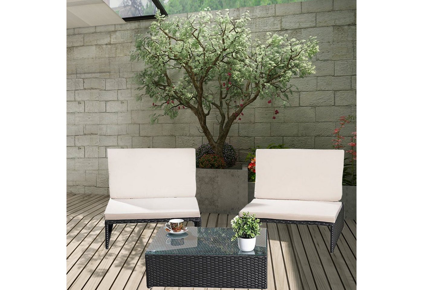 Melko Gartenlounge-Set Gartenset Lounge aus Polyrattan ver. Farben Sitzgruppe 2 Sessel Tisch, (Stück), Wasserabweisend von Melko