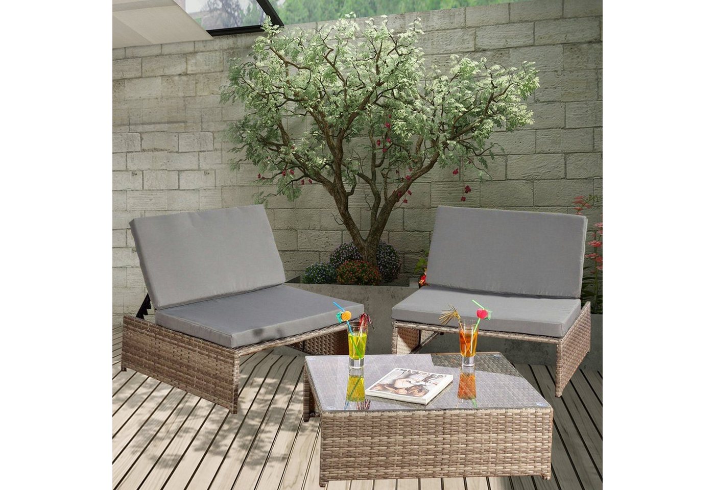 Melko Gartenlounge-Set Gartenset Lounge aus Polyrattan ver. Farben Sitzgruppe 2 Sessel Tisch, (Stück), Wasserabweisend von Melko