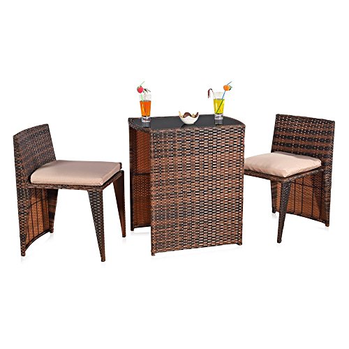 Melko Gartenmöbel 3er Set Gartengarnitur Rattan Barset Garten Sitzgarnitur platzsparend Balkonset Sitzgruppe von Melko