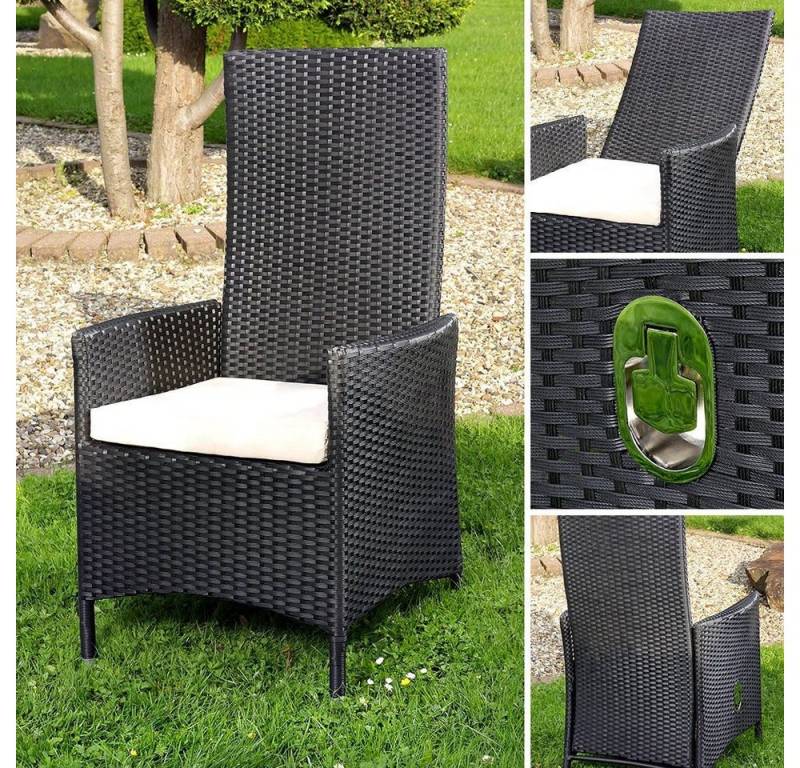 Melko Gartenstuhl Hochlehner Rattansessel Kissen Polyrattan Schwarz Sitzmöbel Relaxstuhl (Stück), Kissen inkl. Reißverschluss, daher abnehm- und waschbar von Melko