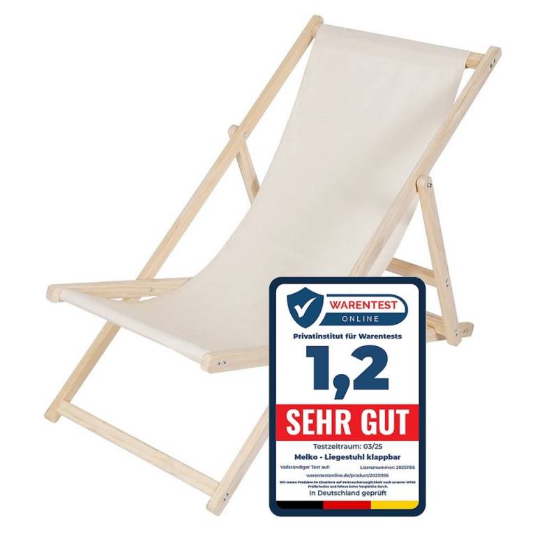 Melko Gartenstuhl Strandliege Liegestuhl Gartenliege Holz Freizeitliege Campingliege (Stück, 1 St), Inkl. Sicherung gegen ungewolltes Zusammenklappen von Melko