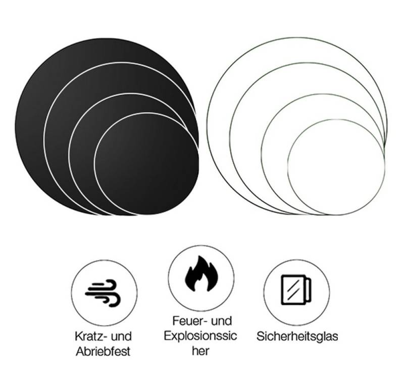 Melko Glastisch Kaminglas Bodenplatte Rund ESG Sicherheitsglas Klarglas od Schwarz (Stück), ESG Sicherheitsglas von Melko